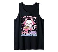 I Just Really Love K-Pop Ramen y Boba Tea Cute Cat Camiseta sin Mangas