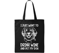 I Just Want to Drink Wine and Pet My Dog Bolso de mano de algodón orgánico natural Negro, Negro, Talla única, Negro, En storlek