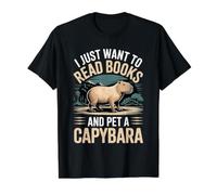 I Just Want To Read Books and Pet A Capybara |- Camiseta gráfica económica, Hombre, Negro, XL