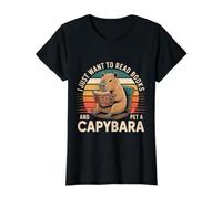 I Just Want To Read Books and Pet A Capybara - Camiseta gráfica económica, Mujer, Negro, L