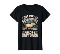 I Just Want To Read Books and Pet A Capybara |- Camiseta gráfica económica, Mujer, Negro, S