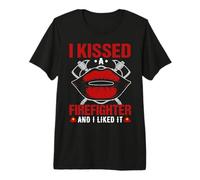 I Kissed A Firefighter Funny Fireman Fighters Lovers Camiseta Premium