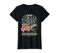 I Know I Fish Like A Girl Try To Keep Up Angler Camiseta gráfica económica, Mujer, Negro, XL