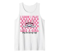 I Know I Play Like A Girl Curling Stone Player Coqueta Bow Camiseta sin Mangas