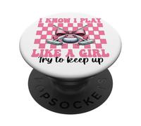 I Know I Play Like A Girl Curling Stone Player Coqueta Bow PopSockets PopGrip Adhesivo