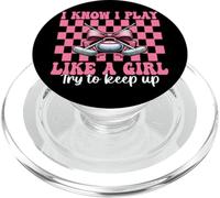 I Know I Play Like A Girl Curling Stone Player Coqueta Bow PopSockets PopGrip para MagSafe