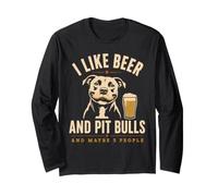 I Like Beer and Pitbulls and Maybe 3 People Retro Sunset Manga Larga