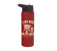I Like Beer and Pitbulls and Maybe 3 People Retro Sunset Stainless Steel Insulated Water Bottle