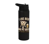I Like Beer and Pitbulls and Maybe 3 People Retro Sunset Stainless Steel Insulated Water Bottle