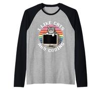 I Like Cats and Coding Programmer Passion Tech - Camiseta Manga Raglan