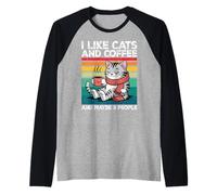 I Like Cats and Coffee and Maybe 3 People Graphic Camiseta Manga Raglan