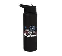 I Like How She Explodes Funny Couple 4th of July Men Women Stainless Steel Insulated Water Bottle