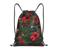 I Like London Impreso Cordón Bolsas Mochila Deporte Gimnasio Bolsa Bolsa Cordón Bolsa Compras Bolsa, Colibrí flor roja hibisco, S