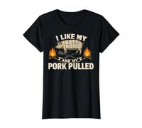 I Like My Butt Rubbed and My Pork Pulled BBQ Party Funny Camiseta gráfica económica, Mujer, Negro, XS