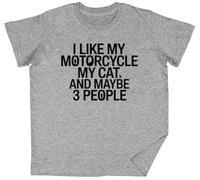 I Like My Motorcycle My Cat Grey Kids Unisex T-Shirt tee