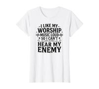 I Like My Worship Music Loud So I Can't Hear My Enemy Faith Camiseta gráfica económica, Mujer, Blanco, S