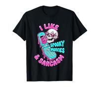 I Like Spooky Movies & Sarcasmo Y2K Aerógrafo Graffiti Skull Camiseta