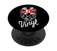 I Like Vinyl Lover Vintage Disc Collector Gothic Skull PopSockets PopGrip Adhesivo