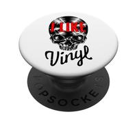 I Like Vinyl Lover Vintage Disc Collector Gothic Skull PopSockets PopGrip Adhesivo