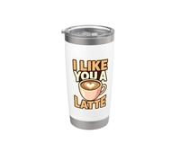 I Like You A Latte Juego de palabras de corazón Cita Amante del café Humor Arte Vaso térmico de acero inoxidable de doble pared