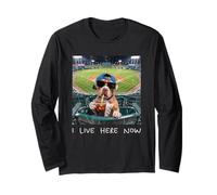 I Live Here Now Funny Pitbull Funny Baseball Field Meme Manga Larga