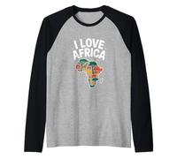 I Love África Animales Salvajes Mapa Arte Camiseta Manga Raglan
