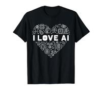 I Love AI Heart Inteligencia Artificial Ciencias de la Computación Camiseta gráfica económica, Hombre, Negro, M