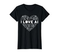 I Love AI Heart Inteligencia Artificial Ciencias de la Computación Camiseta gráfica económica, Mujer, Negro, L