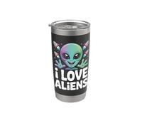 I Love Aliens Linda Sonrisa Extraterrestre Vaso térmico de acero inoxidable de doble pared
