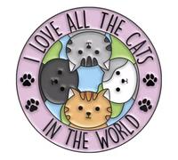 I Love All The Cats in The World Kitten Kitty Lover Peeking Cute Kawaii Globe Earth Map Pawprints Paw Prints - Pin esmaltado de 1.2 pulgadas