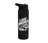 I Love America Bold Eagle Stars Stripes Stainless Steel Insulated Water Bottle