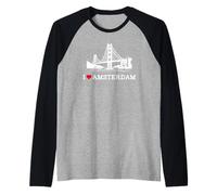 I Love Amsterdam Bridge Gag Joke Funny Prank Landmark Humor Camiseta Manga Raglan