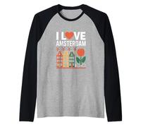 I Love Amsterdam Tulip Canal Casas Bicicleta Camiseta Manga Raglan