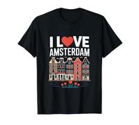 I Love Amsterdam Tulip Canal Casas Camiseta gráfica económica, Hombre, Negro, XL