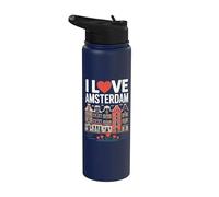 I Love Amsterdam Tulip Canal Casas Stainless Steel Insulated Water Bottle