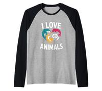 I Love Animals Delfín Zorro Panda Corazón Camiseta Manga Raglan