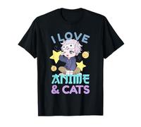 I Love Anime & Cats Anime Boy Chibi Cat Lover Otaku Kawaii Camiseta