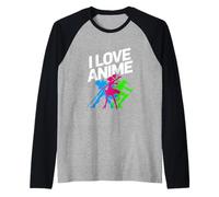 I Love Anime Vibrante Silueta Arte Camiseta Manga Raglan