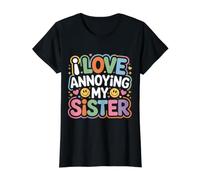 I Love Annoying My Sister Caos clásico Entre Hermanos |- Camiseta gráfica económica, Mujer, Negro, XL