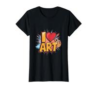 I Love Art Artista Pintor Pintura Colorida Amante del Arte Camiseta gráfica económica, Mujer, Negro, XS