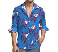 I Love Baseball - Camisa de manga larga para hombre, con botones, informal, con bolsillo, Estilo:, XXL