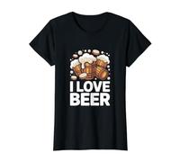 I Love Beer Barrels Espuma Desbordante Camiseta gráfica económica, Mujer, Negro, L