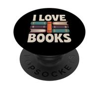 I Love Books Stack Books Reader Art PopSockets PopGrip Adhesivo