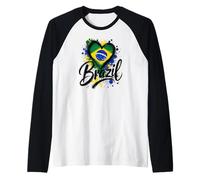 I Love Brazil Vacaciones Viaje Corazón Bandera Arte Diseño Turístico Camiseta Manga Raglan