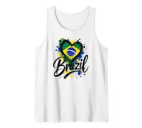 I Love Brazil Vacaciones Viaje Corazón Bandera Arte Diseño Turístico Camiseta sin Mangas