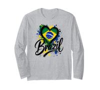 I Love Brazil Vacaciones Viaje Corazón Bandera Arte Diseño Turístico Manga Larga