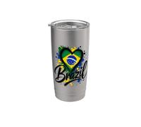 I Love Brazil Vacaciones Viaje Corazón Bandera Arte Diseño Turístico Vaso térmico de acero inoxidable de doble pared