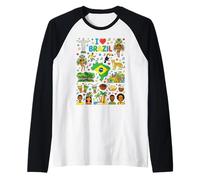 I Love Brazil Viaje Souvenir Vacaciones Raíces Brasileñas Camiseta Manga Raglan