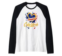I Love Cabo Verde Vacaciones Travel Golden Heart Flag Turista Camiseta Manga Raglan
