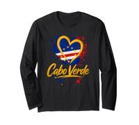 I Love Cabo Verde Vacaciones Travel Golden Heart Flag Turista Manga Larga